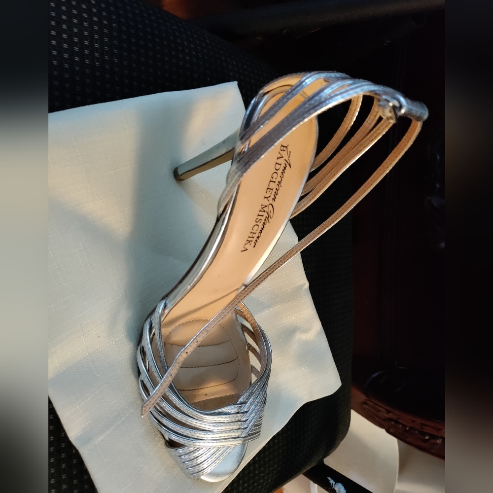 American Glamour Badgley Mischka Silver Strappy Heels for All Occasions